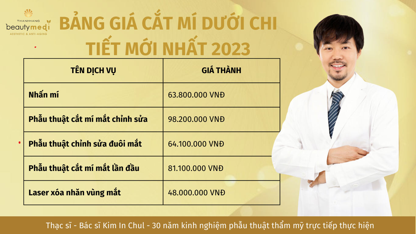 Bảng giá cắt mắt mí dưới